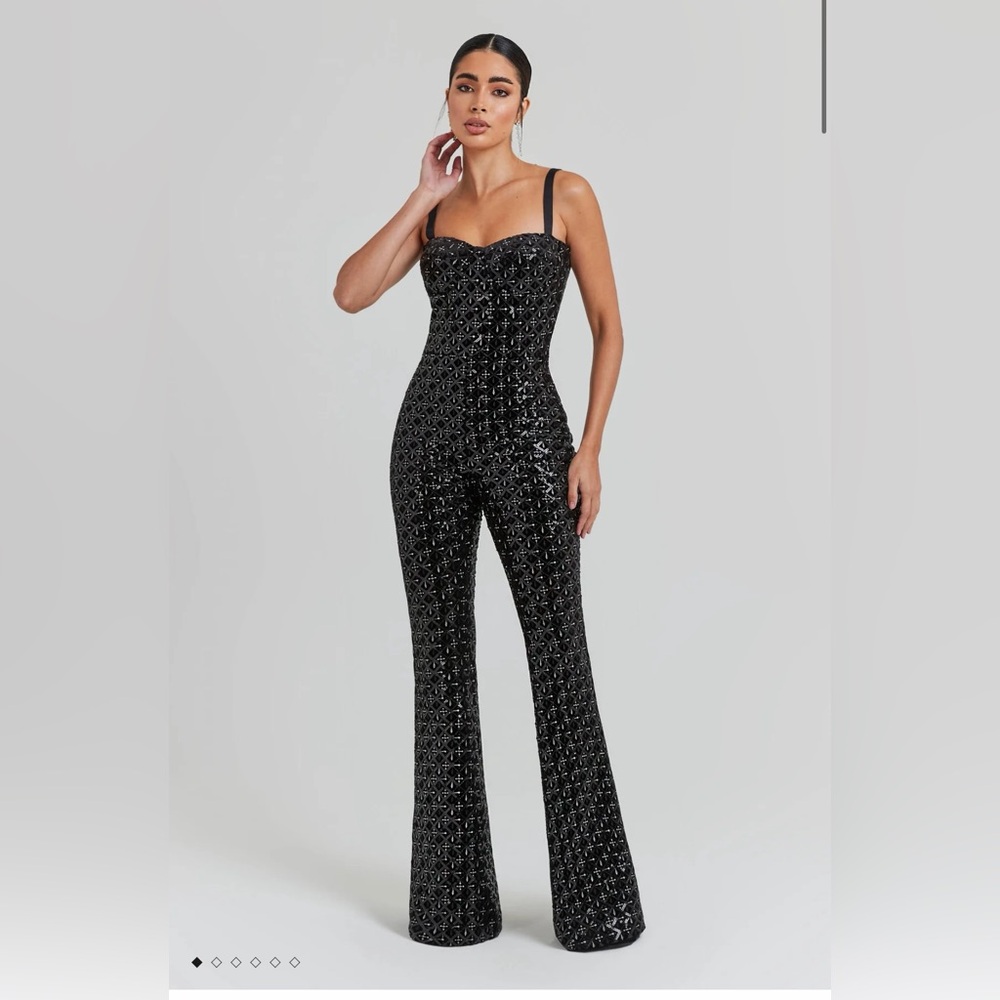 New NADINE MERABI “Hailey”Black Sequin Jumpsuit- small -size 4